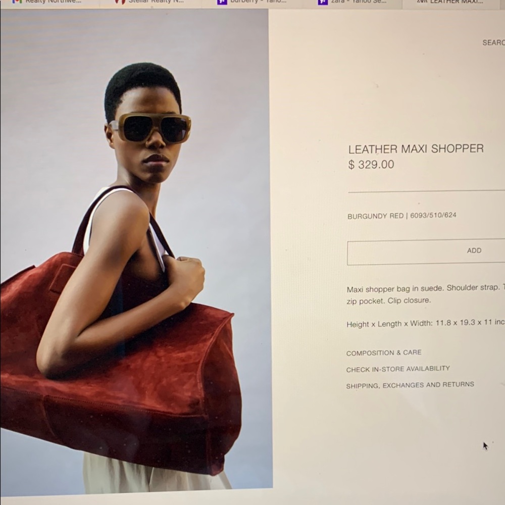 Maxi Shopper Bag in Burgundy Red Suede